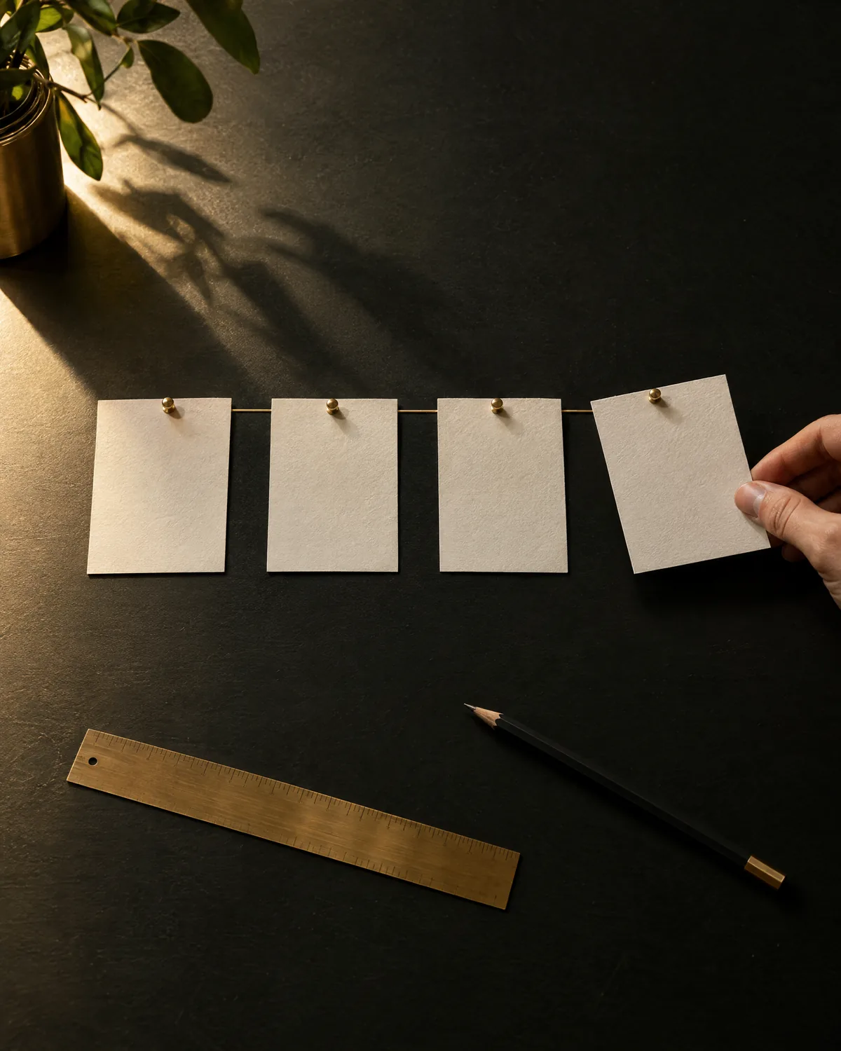 Projektplan mit Karten und Messing-Nadeln auf einer Pinnwand